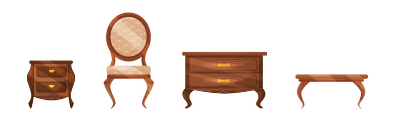 Antique Vintage Furniture Items for Room Interior Vector Set