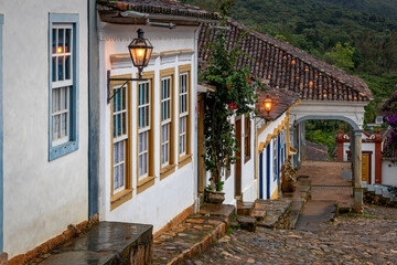 stone street and cityscape of preserved historical city Tiradentes