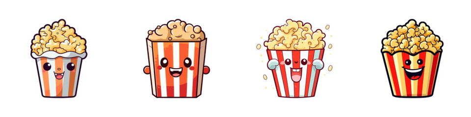 Cute cartoon popcorn character. Vector illustration. - obrazy, fototapety, plakaty