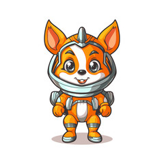 Cute cartoon fox astronaut in spacesuit. Vector illustration isolated on white.