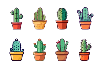 Glasschilderij Cactus in pot Cactus in a pot. Cartoon cactus set. Vector illustration.