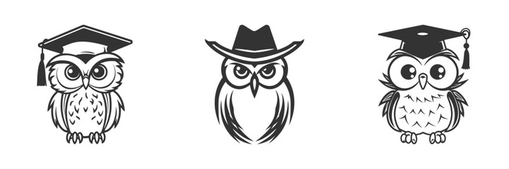 Owl with graduation cap. Vector illustration isolated on white background.