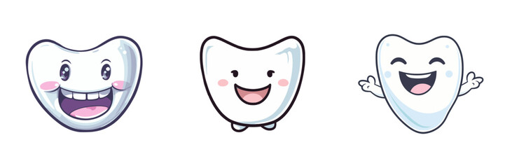 Cute tooth character with smiley face. Cartoon vector illustration.