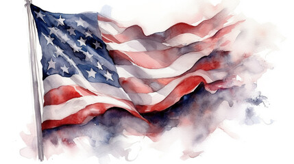 Photo Patriotism Unfurled American Flag Waving Proudly on Memorial Day and 4th of July, Watercolor illustration - Generative Ai artwork
