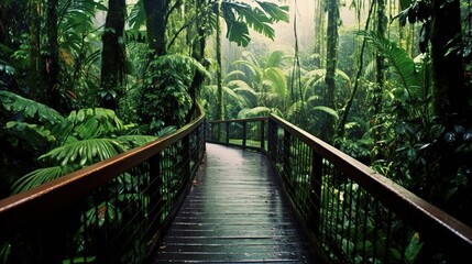 Tropical forest. A bridge over a river in a tropical forest. Craps of the jungle. Generative AI