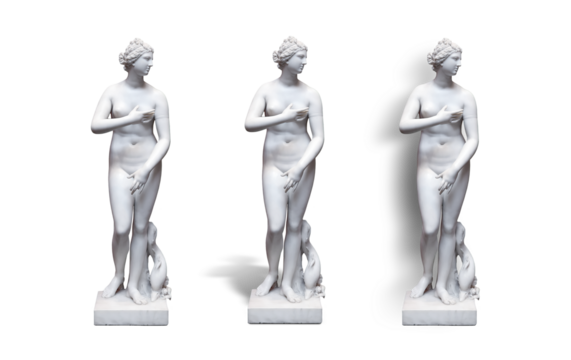 Statue marble sculpture woman lady nude fish isolated 
