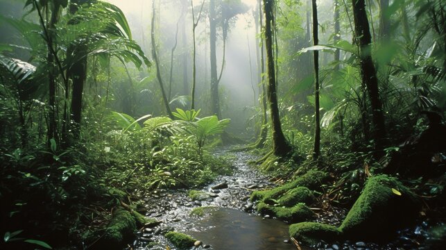 Tropical forest. A river in a tropical forest. Craps of the jungle. Generative AI