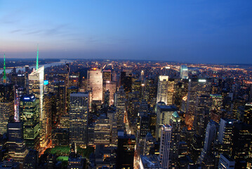 aereal view from Empire State Building over Midtown Manhattan at dusk