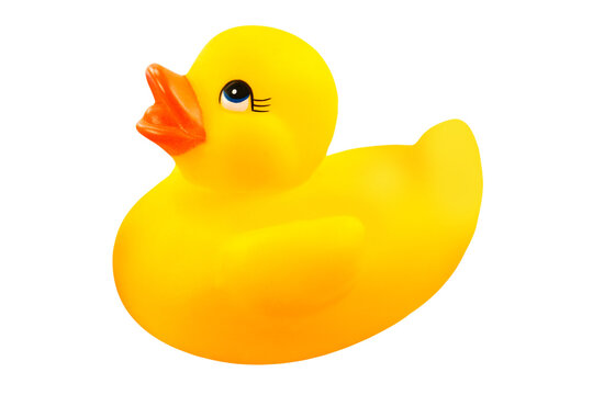 Eine gelbe Ente aus Gummi und Hintergrund transparent PNG cut out