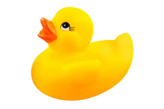 Eine gelbe Ente aus Gummi und Hintergrund transparent PNG cut out