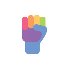 vector hand in LGBT colors, fist with LGBTQ+ flag, LGBT hand