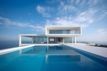 Fototapeta na wymiar Minimalist Luxury Villa with Pool and Ocean View
