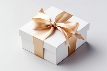 Obraz premium Gift box with satin ribbon and price tag bow on white Generated AI
