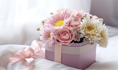 Floral bouquet of different flowers, bunch of flowers. pink roses, Chrysanthemum. Ai Generated.