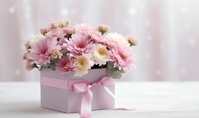 Floral bouquet of different flowers, bunch of flowers. pink roses, Chrysanthemum. Ai Generated.