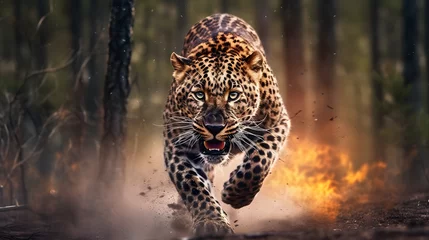 Foto op Plexiglas jaguar running away from fire, generative ai © bruno