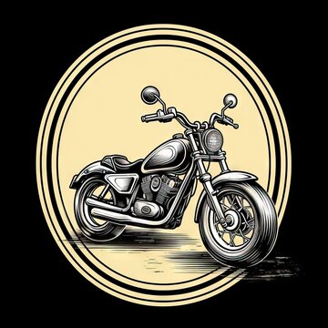 Icon depicting a classic motorcycle, reminiscent of 70's motorcyclists, in vintage Harley Davidson style. Generative AI