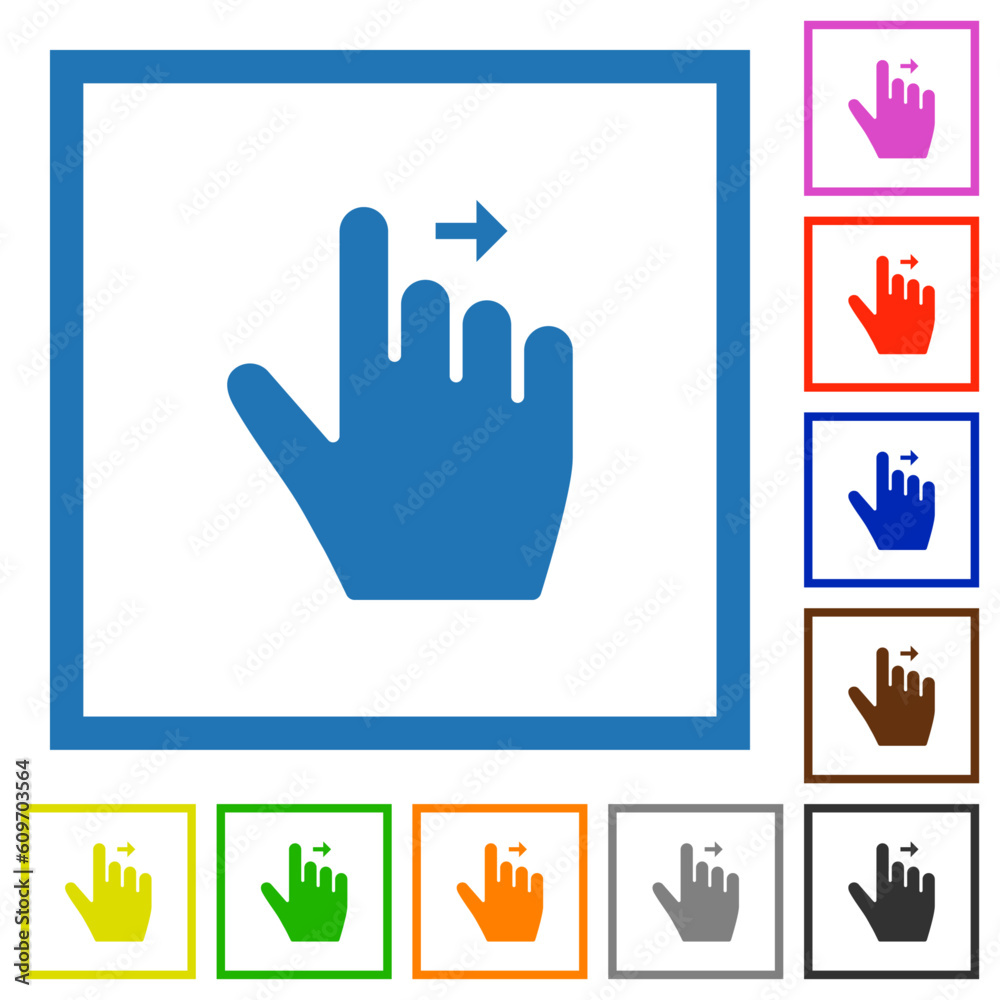 Poster Right handed move right gesture flat framed icons