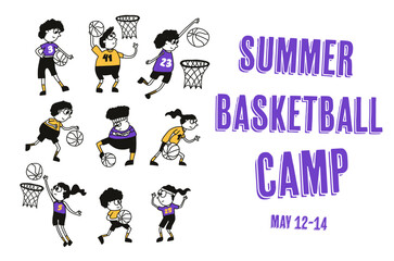 Children of different ages play basketball. 