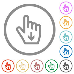 Hand cursor down outline flat icons with outlines