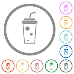 soft drink with straw outline flat icons with outlines