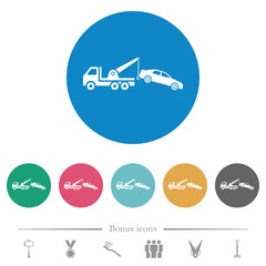 Car towing flat round icons