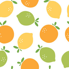 Summer background with orange, lemon and lime. Citrus fruits seamless pattern. Vector illustration. It can be used for wallpapers, wrapping, cards, patterns for clothes and other.