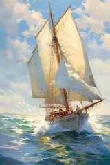 Fototapeta na wymiar sail_boat_is_riding_on_the_ocean