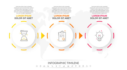 Business vector infographics with three circles and arrows. Timeline visualization with 3 steps for diagram, flowchart, banner, presentations, web, content, levels, chart, graphic
