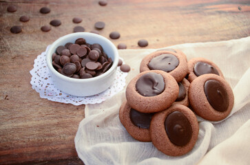 Pepas de chocolate. Chips de chocolate. Chocolate cookies. Galletas de chocolate.   Traditional argentinian cookies. Galletitas tradicionales argentinas. Chocolate chips.
