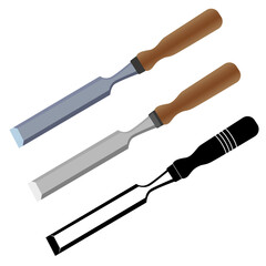 chisel with a wooden handle and a sharp metal blade vector illustration , chisel carpenters tool vector image