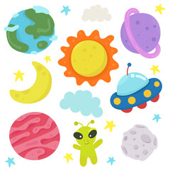 Naklejka premium Set of cute cartoon space.
