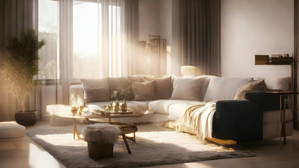 Fototapeta na wymiar A beautifully furnished living room with a cozy and stylish interior.