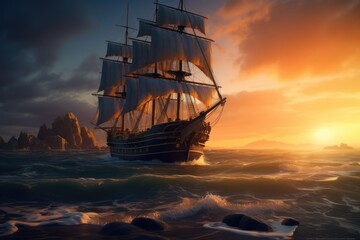Fototapeta premium sailing_ship_in_the_sunset
