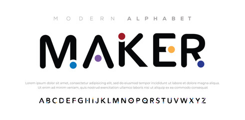 Fototapeta Future font creative modern alphabet fonts. Typography colorful bold witn color dot regular. vector illustrator obraz
