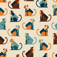 Seamless pattern with funny colorful monkey. Abstract geometric monkey © brillianata