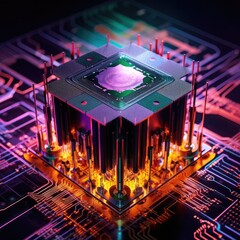 Obraz premium Computing and quantum technology. Generative AI