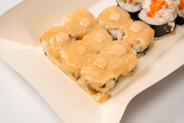 Sushi with cream cheese isolated on white background.