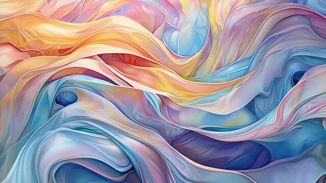 Luxury pastel silk cloth motion background, glamour video graphic with colored layered movement, liquid shiny material, fluid thick texture