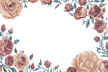 Background Roses Flower Watercolor with White Space for Wedding Invitation Ornament.