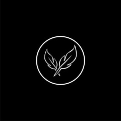 Pen icon. Bird Feather silhouettes for stencil, tattoo icon isolated on black background