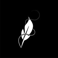 Feather bird silhouette Simple flat style icon isolated on black background