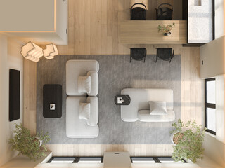Modern style conceptual interior room top view 3d illustration - 609709367