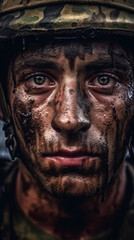 A closeup shot of a soldier with dirty face ai generative
