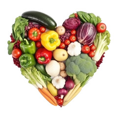 Vegetables in Heart Shape Isolated on Transparent Background - Generative AI
