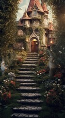 Fototapeta premium fairytale palace hiddening in the woods ai generative