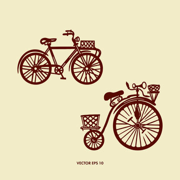 Graphic image of bicycles. Vector illustration. Design element for covers, greeting cards, summer banners, wedding invitations.