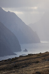 Foggy Golden Hour along the Rugged Sea Cliffs on the Islan of Madeira