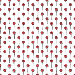 Seamless pattern with hand drawing roses on polka dot
