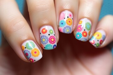 nail art polkadot nail design pop glitter nails flower theme Generated AI